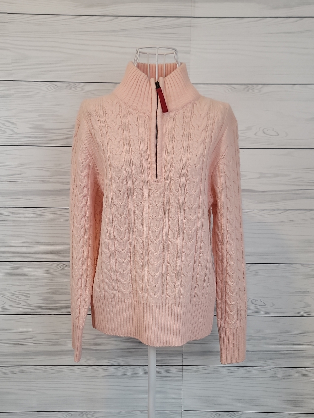 Woolovers Cable Knit Half-Zip Sweater - Blush Pink Womems Size S